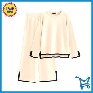 Oversized Knit Sweater Set High Waist Wide Leg Pants Tracksuit Fall Winter